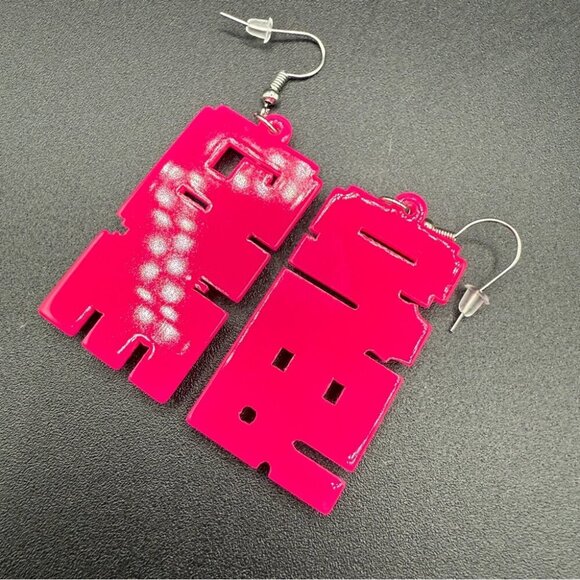 Gamer Girl PC 'Game Over' Acrylic Neon Pink and Blue Earrings - Pierced - Picture 5 of 8